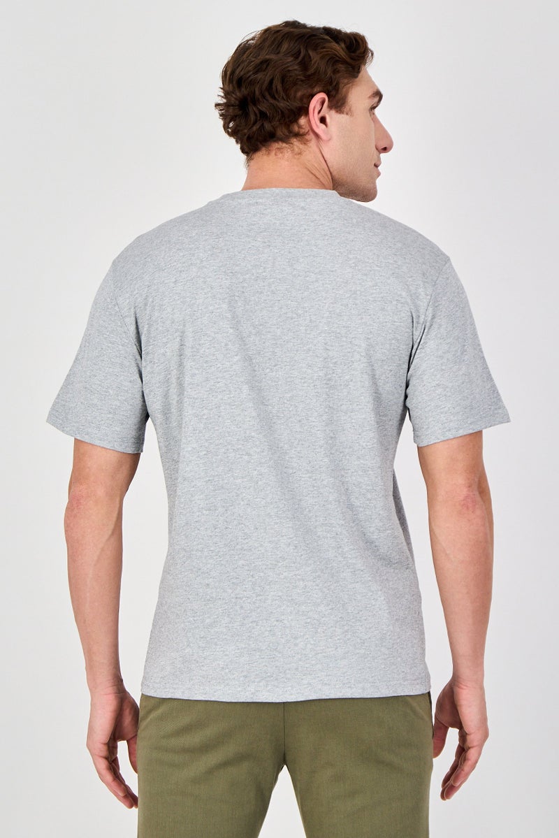 YOTO Men Crew Neck Short Sleeves Graphic Print T-Shirt, Light Grey - Image 3