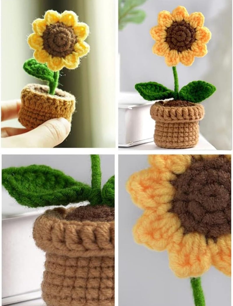 VRB Dec Plastic TM 1 Pcs Crochet Flowers Artificial Sunflower for Office Desk Car Dashboard Decor,Home Decoration, Office, Bedroom, Christmas Decor, Wedding (Sunflower with Crochet Pot) - Image 5