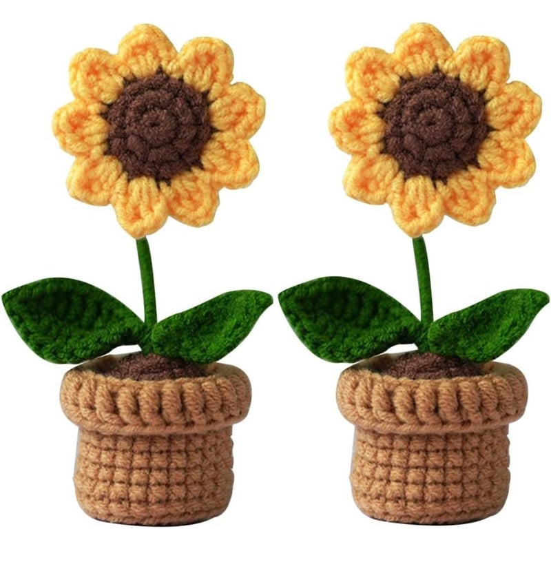 VRB Dec Plastic TM 1 Pcs Crochet Flowers Artificial Sunflower for Office Desk Car Dashboard Decor,Home Decoration, Office, Bedroom, Christmas Decor, Wedding (Sunflower with Crochet Pot) - Image 4