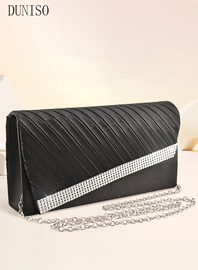 DUNISO Women Shiny Glitter Evening Clutch Crossbody Bag Envelope Handbag Chain Purse for Wedding Formal Cocktail Party PU Leather Wallet  - Image 3