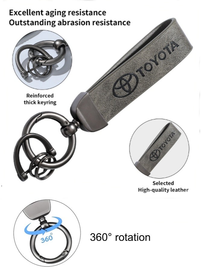 كيامور سلسلة مفاتيح أنيقة من المعدن والجلد الرمادي مع شعار تويوتا تحتوي على ٣ حلقات مفاتيح مثالية كهدية فاخرة أو إكسسوار للسيارة مصممة باللون الرمادي العصري لمظهر حديث تدور بزاوية ٣٦٠ درجة لسهولة الاستخدام مناسبة للرجال والنساء وتأتي في علبة هدايا فاخرة - Image 2