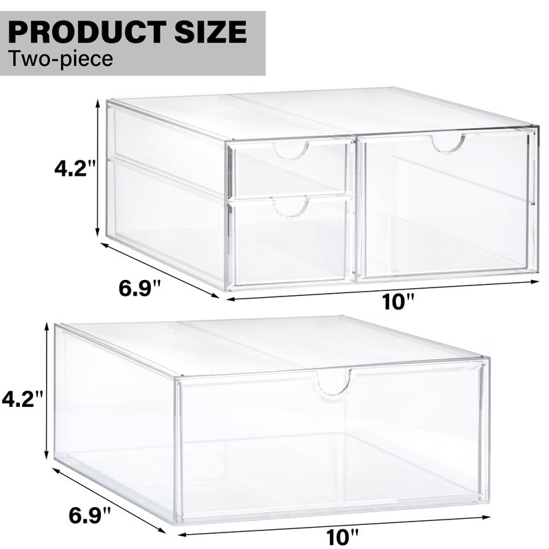 Prsildan Acrylic Drawer Makeup Organizer with 4 Drawers, Set of 2 Office Desk Organizers Accessories, Clear Stackable Storage Drawers for Vanity, Countertop, Craft, Jewelry, Art Supply Organization - Image 3