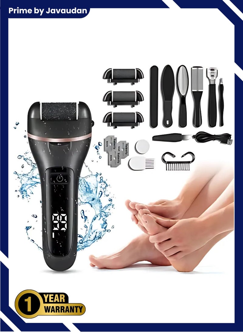 برايم بي جافاودان مزيل مسامير القدم الكهربائي للقدمين مع جهاز قابل لإعادة الشحن مقاوم للماء 22 في 1 طقم باديكير احترافي أدوات العناية بالقدم مبرد قدم رطب وجاف للبشرة الميتة والكعب المتشقق أو اليد الخشنة مع 3 رؤوس دوارة - Image 1