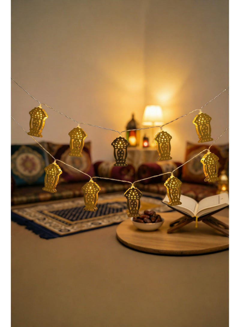 Decorative Metal Lantern LED String Lights – Traditional Fanoos Design for Ramadan & Eid Decor – Durable Islamic Lighting