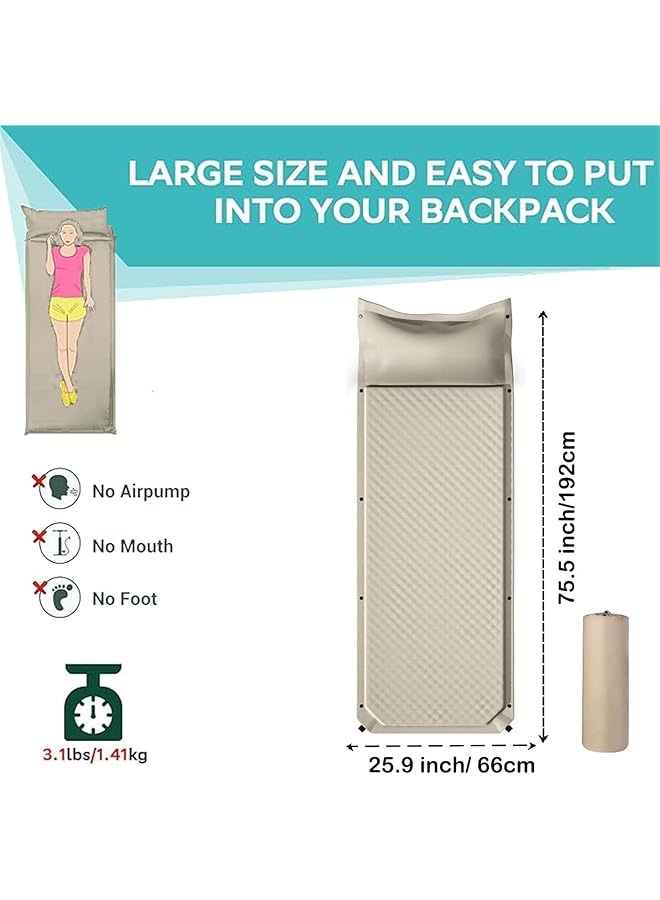 YelaJoy Self Inflating Sleeping Pad For Camping Camping Pad Lightweight Inflatable Camping Mattress Pad Insulated Foam Sleeping Mat For Backpacking Tent Hammock(192X66X4Cm)  - Image 3