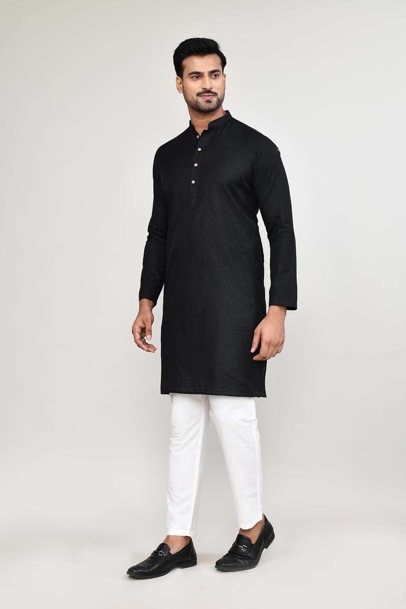 POLY2FAB Hathkargha Men’s Textured Cotton Kurta with White Pajama | Traditional Ethnic Wear for Festivals, Weddings & Parties - Image 3