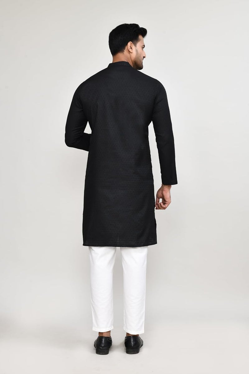 POLY2FAB Hathkargha Men’s Textured Cotton Kurta with White Pajama | Traditional Ethnic Wear for Festivals, Weddings & Parties - Image 2