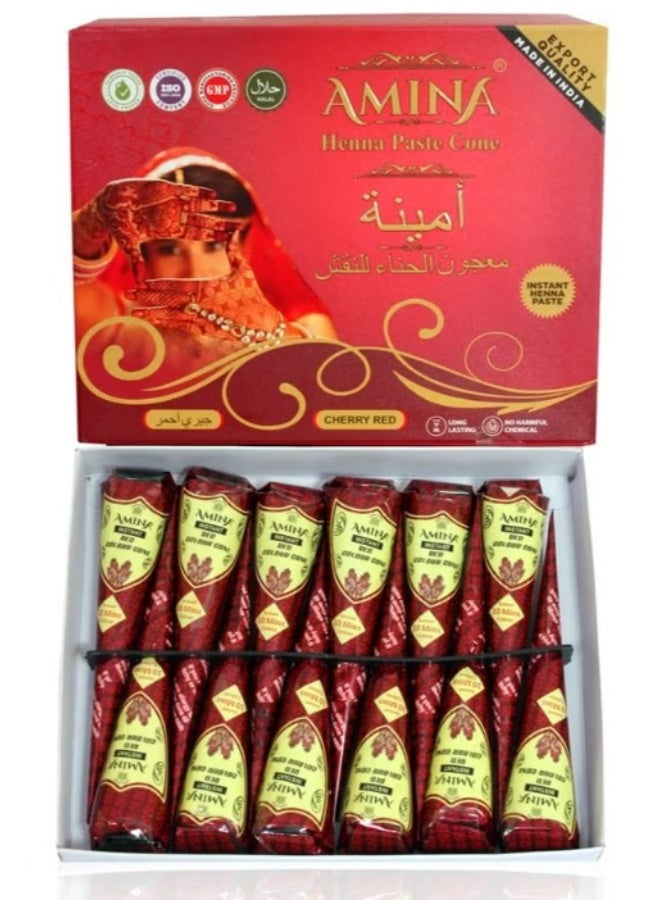 أمينا أقماع معجون الحناء من أمينة، لون أحمر كرزي - عبوة من 3 قطع - فورية، تدوم طويلاً، وطبيعية - Image 3