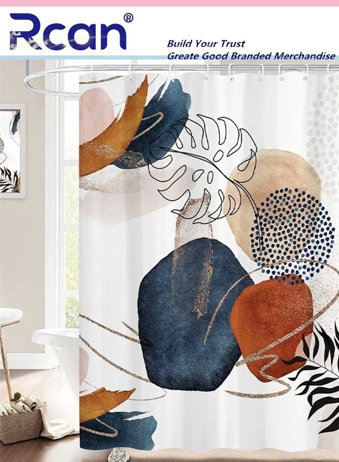 Rcan Boho Shower Curtain Polyester Printing Shower Curtains with Hanging Ring Modern Geometric Leaves Plant Shower Curtain Waterproof Bathroom Curtain Decor 180 x 180cm  - Image 1