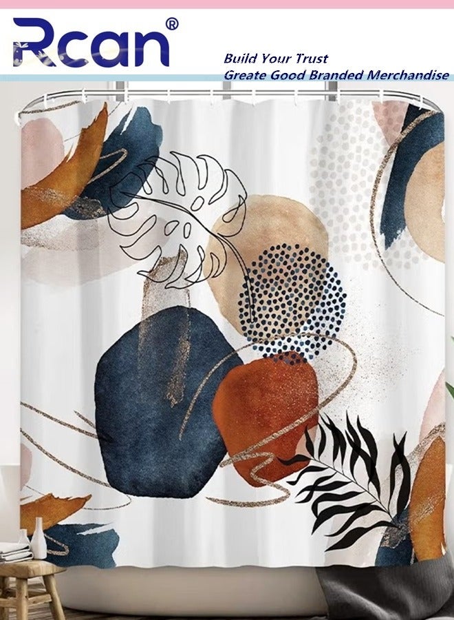 Rcan Boho Shower Curtain Polyester Printing Shower Curtains with Hanging Ring Modern Geometric Leaves Plant Shower Curtain Waterproof Bathroom Curtain Decor 180 x 180cm  - Image 2