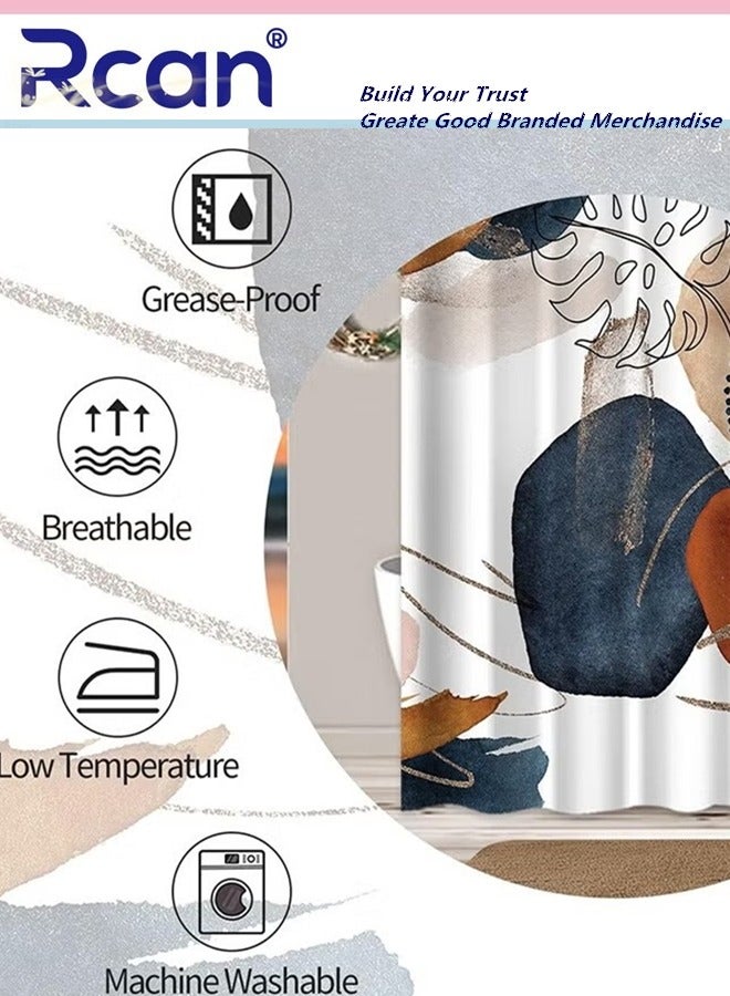Rcan Boho Shower Curtain Polyester Printing Shower Curtains with Hanging Ring Modern Geometric Leaves Plant Shower Curtain Waterproof Bathroom Curtain Decor 180 x 180cm  - Image 3