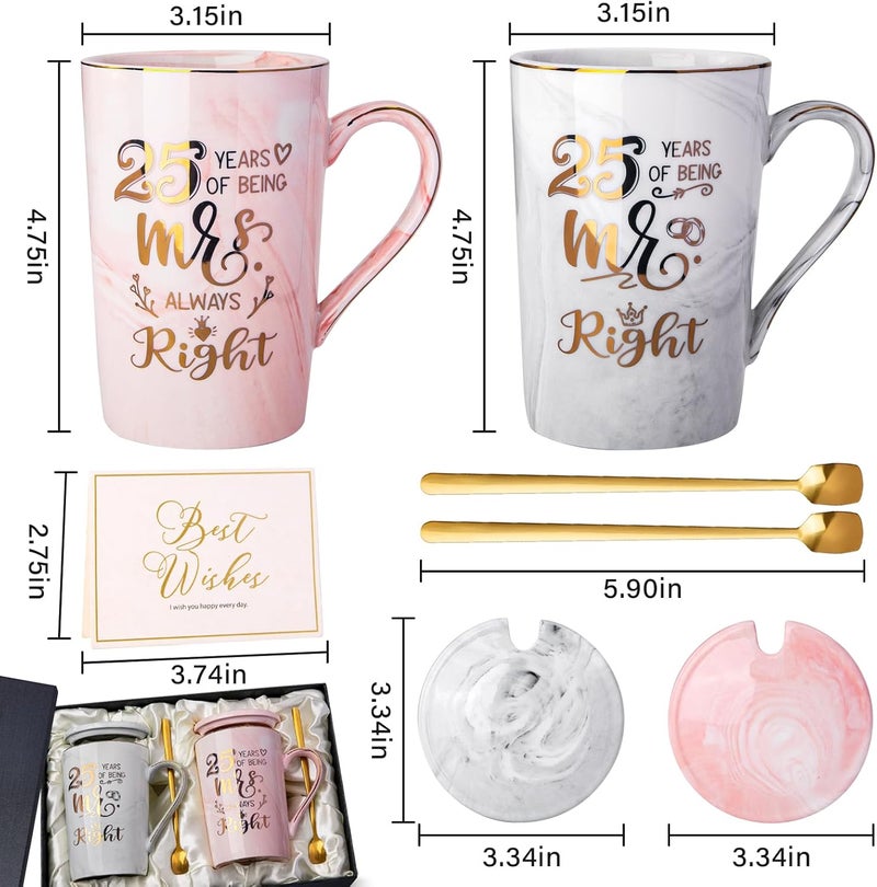 ALBISS Tiered cost purchase alternatives 25th Wedding Anniversary Gifts for Couple, Unique Coffee Mugs Set, 14oz Ceramic Marble Cups With Lid, Spoons, Card, Gift Box Ideas Gift Mr Right Mrs Always Right for Married Couples, Anniversary Heat insulation layer - Image 4