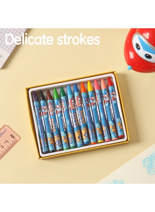 Deli EC21000 Super Wings Wax Crayon – 12 Bright Colors, Clean-Hands Design with Protective Label, Smooth Coloring for Kids & School Use - Image 3