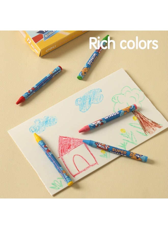 Deli EC21000 Super Wings Wax Crayon – 12 Bright Colors, Clean-Hands Design with Protective Label, Smooth Coloring for Kids & School Use - Image 2