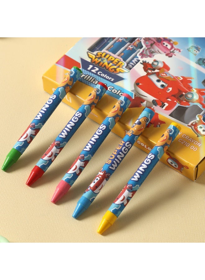Deli EC21000 Super Wings Wax Crayon – 12 Bright Colors, Clean-Hands Design with Protective Label, Smooth Coloring for Kids & School Use - Image 4
