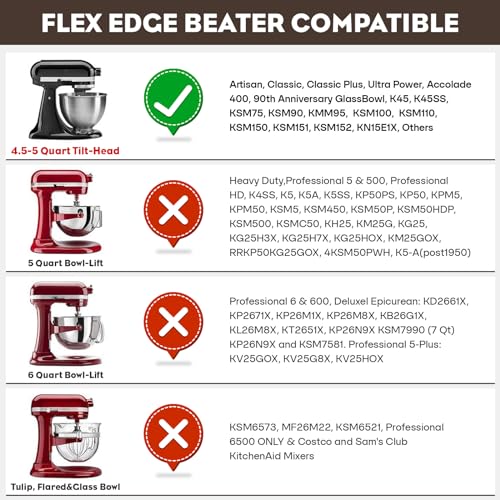 FOCOllK Pouring Shield for KitchenAid 4.5-5QT Mixer Bowl (Stainless Steel, Glass, Ceramic) and Flex Edge Beater for Kitchenaid Mixer, 4.5-5 QT Tilt-Head for Kitchenaid Mixer Attachments by FOCOLLK - Image 4
