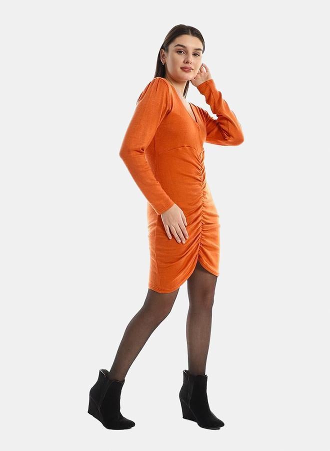 kady Jamila Women Front Gathered V Neck Slip On Dress ,orange-XXL - Image 2