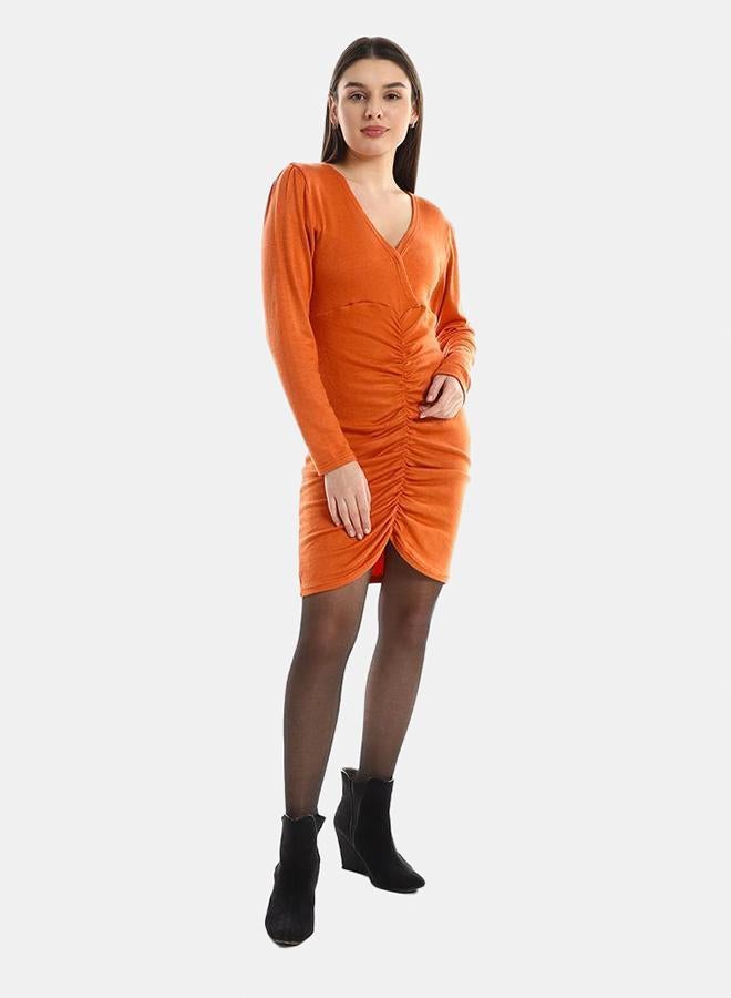 kady Jamila Women Front Gathered V Neck Slip On Dress ,orange-XXL - Image 1