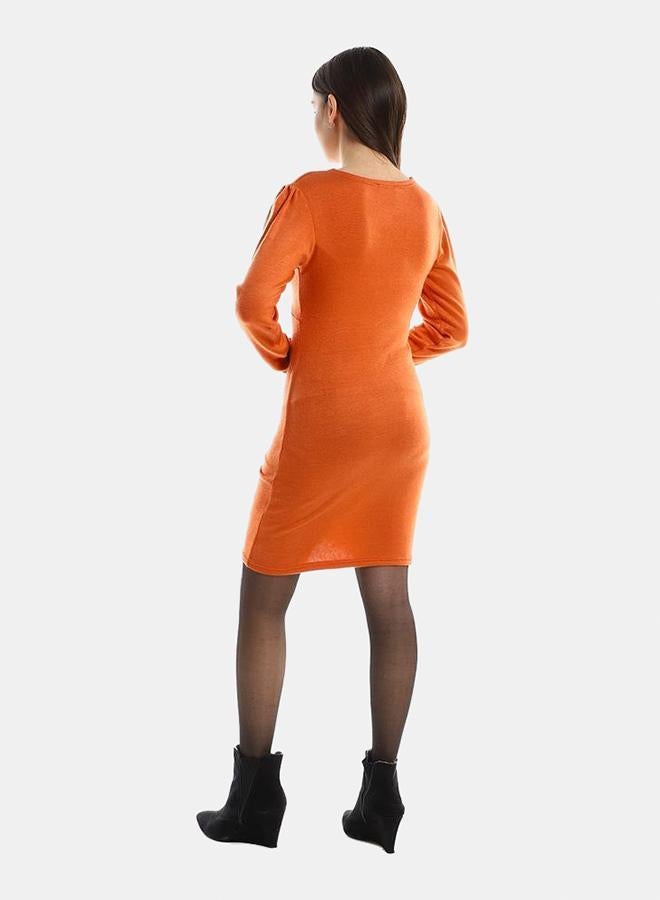 kady Jamila Women Front Gathered V Neck Slip On Dress ,orange-XXL - Image 3