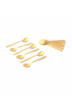 Life Smile 12pcs Cutlery Set, 18/10 Stainless Steel, Flatware Set, 12pcs Tea Spoon, Shine Gold with Sand Blasting Handle, for Home Kitchen, Mirror & Matte Polish - Dishwasher Safe  - Image 1