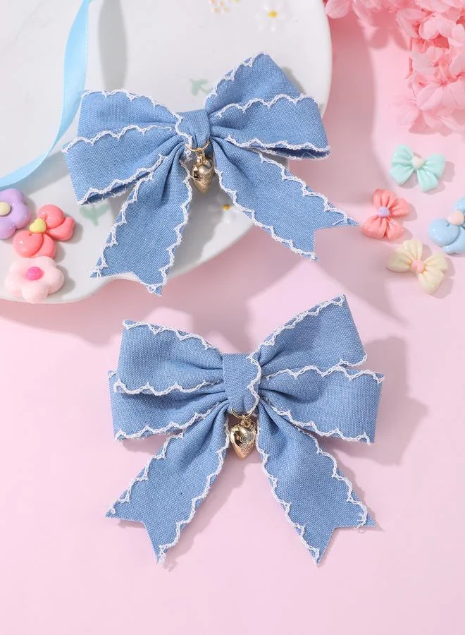 تايك تو Pack of 2 - Girls Blue Denim Bow Hair Clips