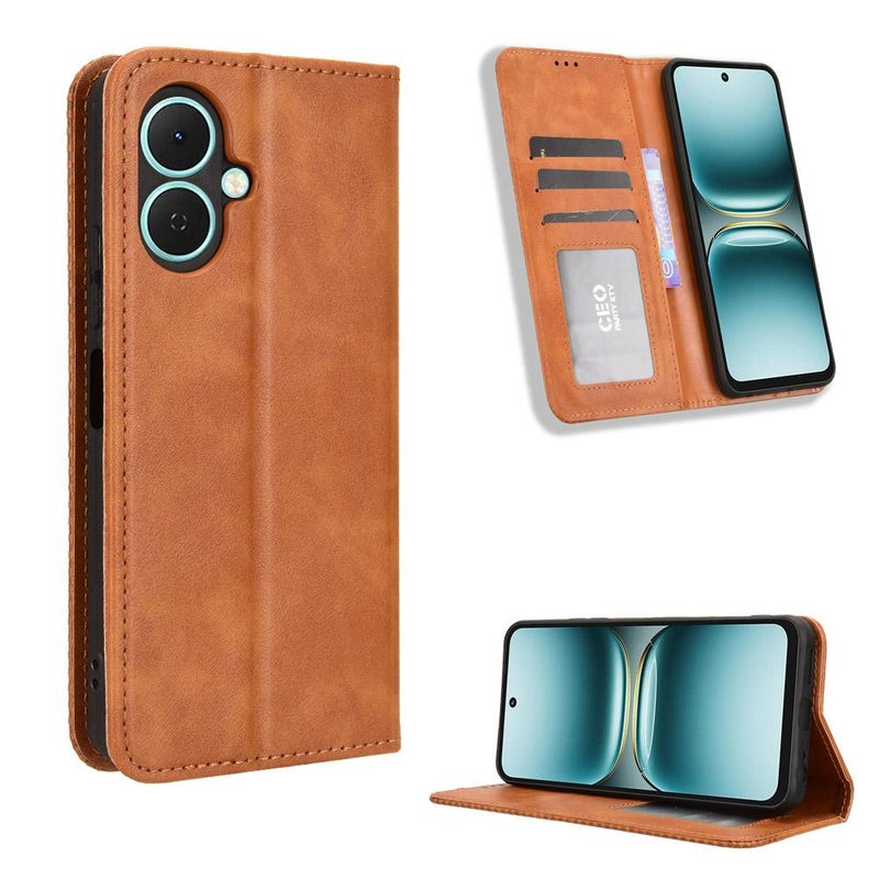 erorex For Tecno Spark Go 2 4G Magnetic Buckle Retro Texture Leather Phone Case(Brown) - Image 1