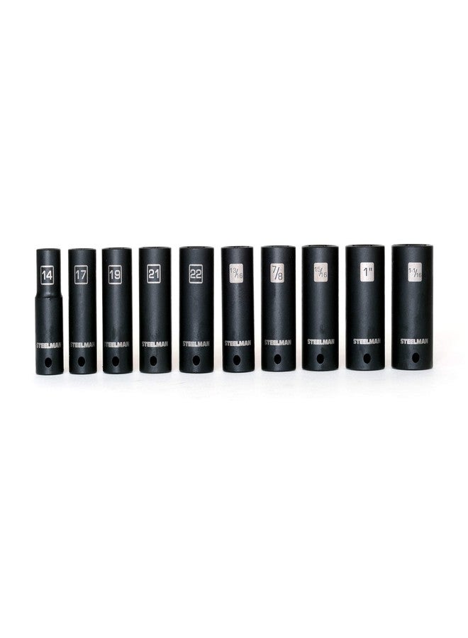 Steelman 10-Piece 1/2-Inch Drive Deep Impact Grade Thin Wall Socket Set with Wall Mount Storage, Includes 14mm, 17mm, 19mm, 21mm, 22mm, 13/16", 7/8", 15/16", 1", and 1-1/16", Laser-Etched - Image 1