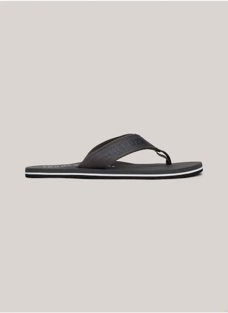 TOMMY HILFIGER Men's Logo Webbing Strap Flip-Flops - Polyester, Black