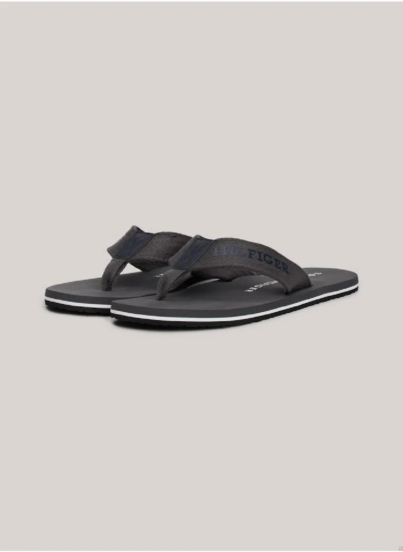 TOMMY HILFIGER Men's Logo Webbing Strap Flip-Flops - Polyester, Black