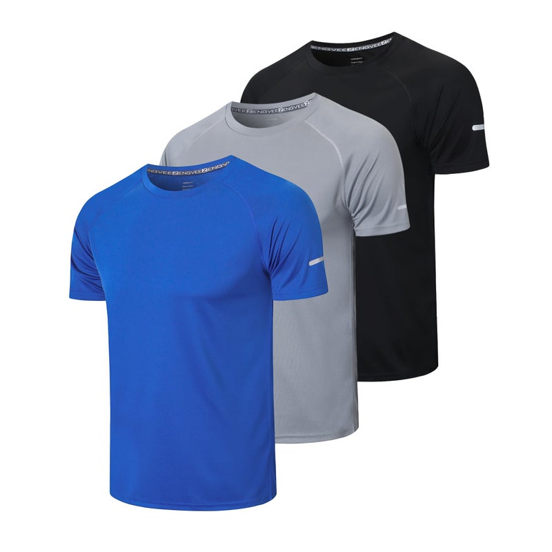 frueo 3 Pack Running Shirts for Men Active Sport Quick Dry Gym T-Shirts,520,Black Gray Blue,L - Image 3