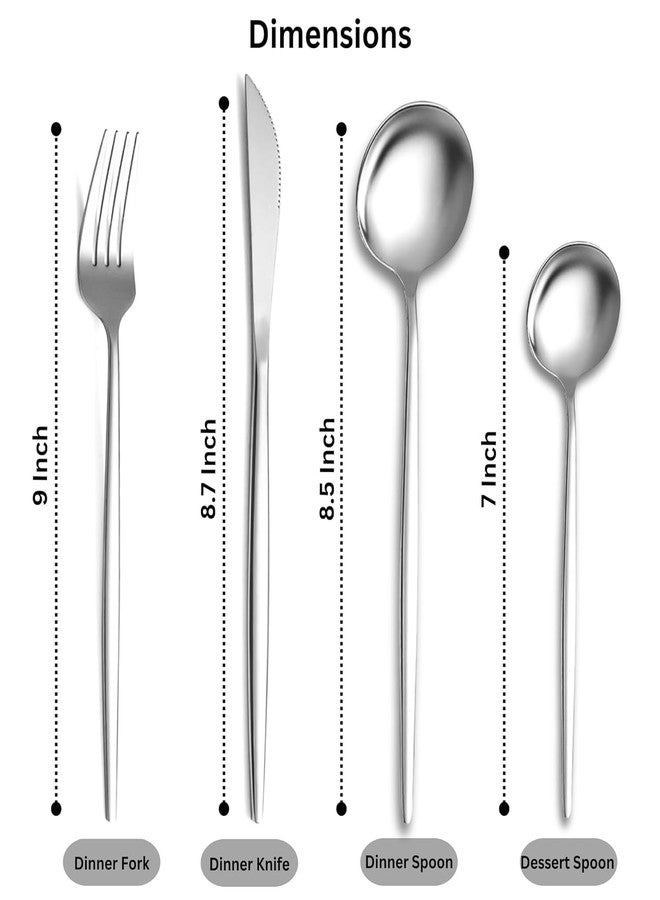 Dhyankeshwer 24-Piece Stainless Steel Flatware Set, Satin Finish French Style, Sterling Silver Colour, Gift Box (Sterling Silver, Pack of 24) - Image 3