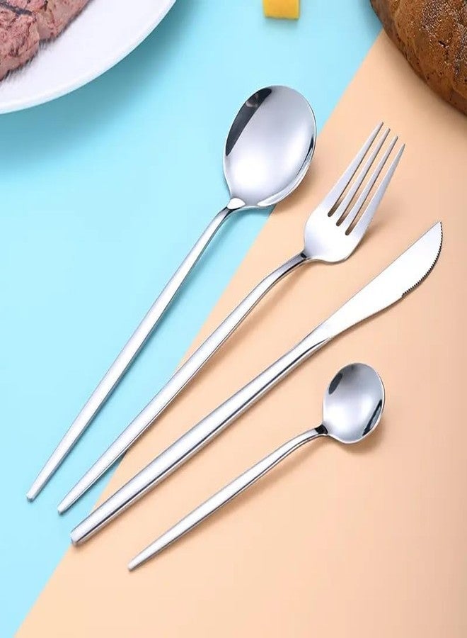 Dhyankeshwer 24-Piece Stainless Steel Flatware Set, Satin Finish French Style, Sterling Silver Colour, Gift Box (Sterling Silver, Pack of 24) - Image 2