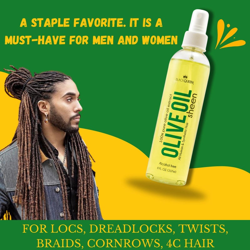 Black Queen Olive Oil Sheen Spray for Locs, Dreadlocks, Twists, Braids, Cornrows, 4C Hair - Moisturizing, Refreshing - 8 oz- Made in the USA - Image 3