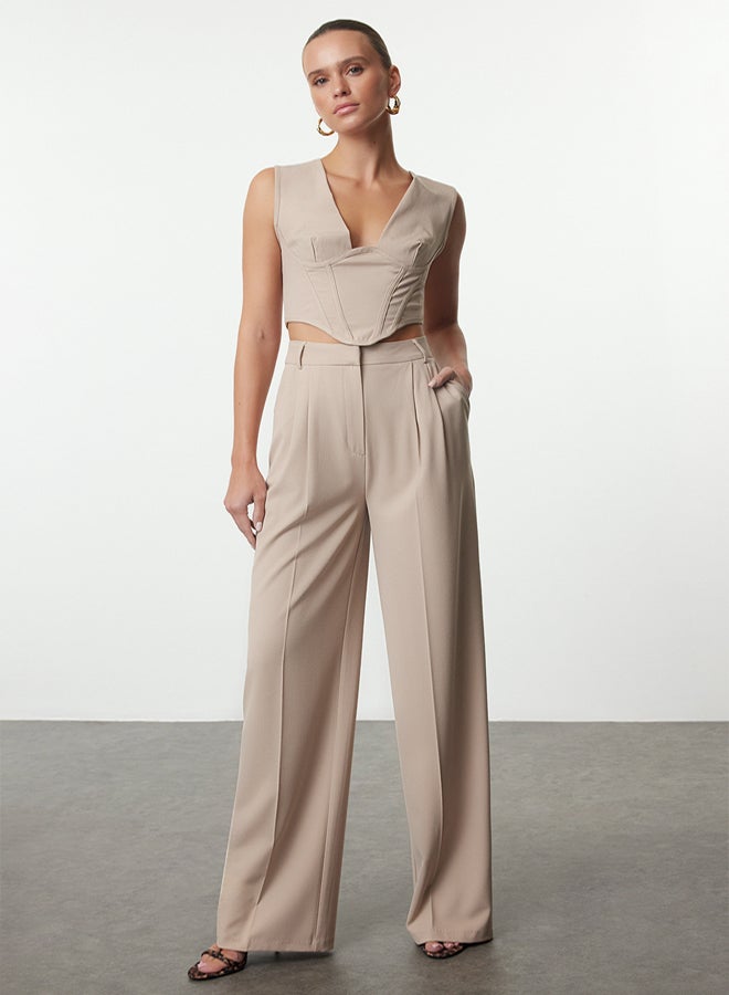 trendyol Limited Edition Stone Wide Leg Woven Trousers - Image 1
