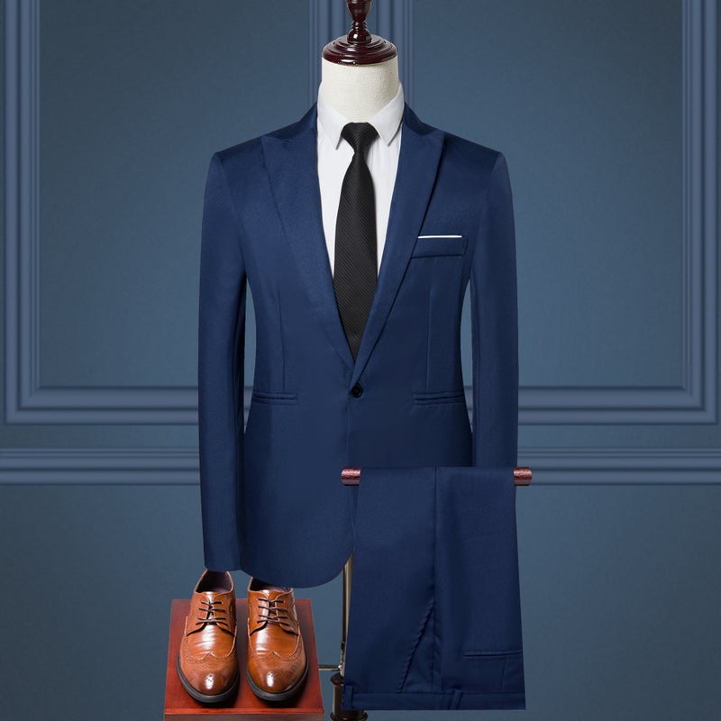 AliExpress cross-border foreign trade mens suit suit mens European and American fashion solid color business casual suit two-piece suit men Navy blue