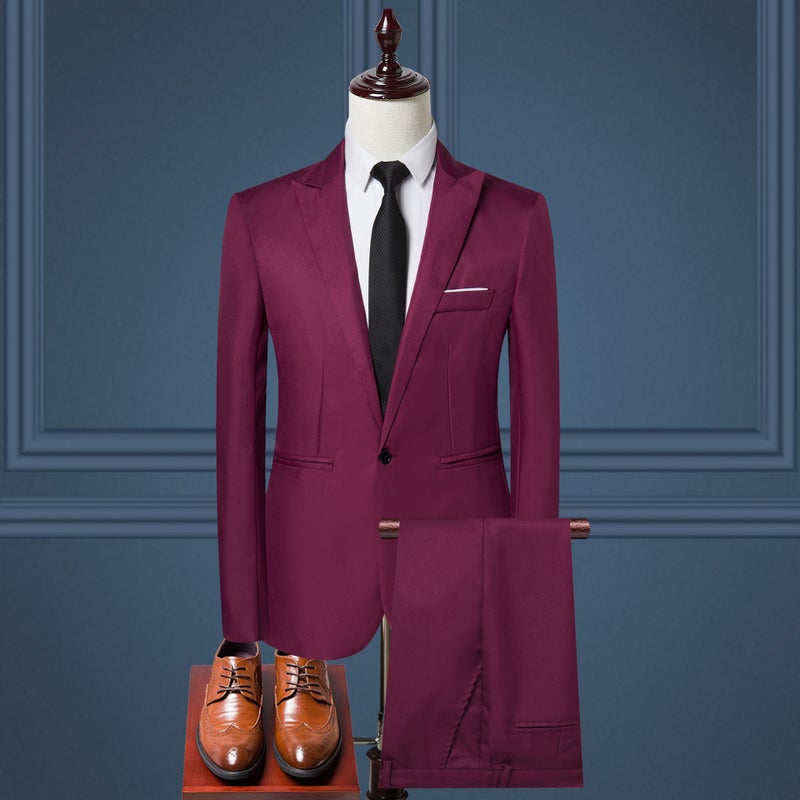 AliExpress cross-border foreign trade mens suit suit mens European and American fashion solid color business casual suit two-piece suit men Navy blue