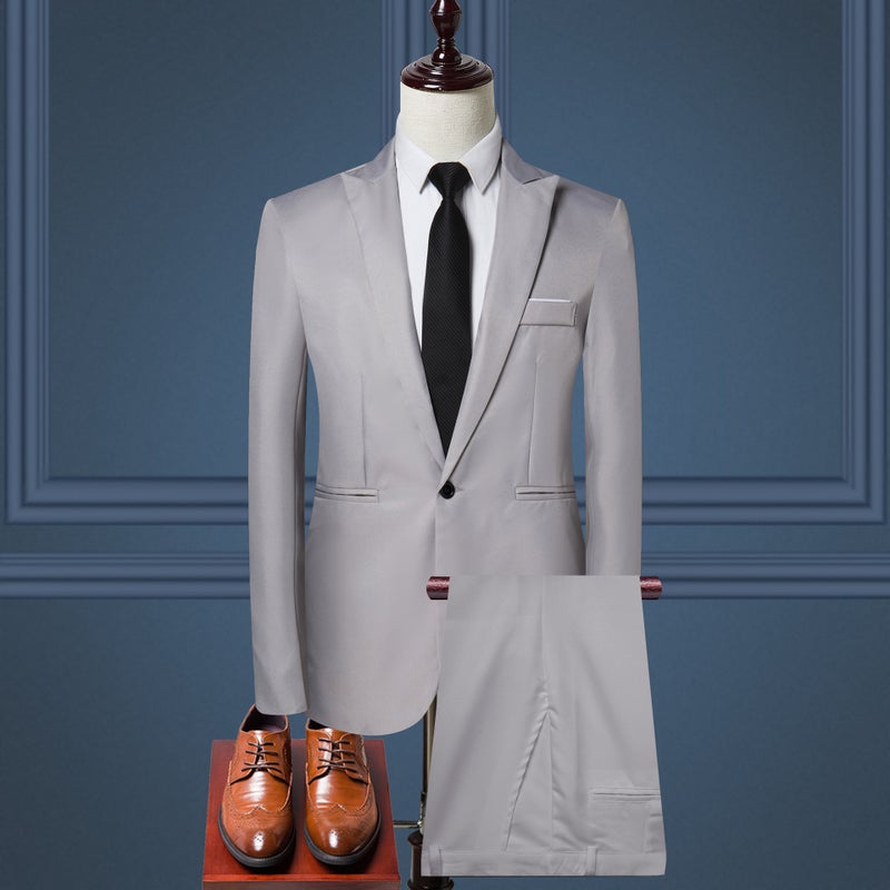 AliExpress cross-border foreign trade mens suit suit mens European and American fashion solid color business casual suit two-piece suit men Navy blue