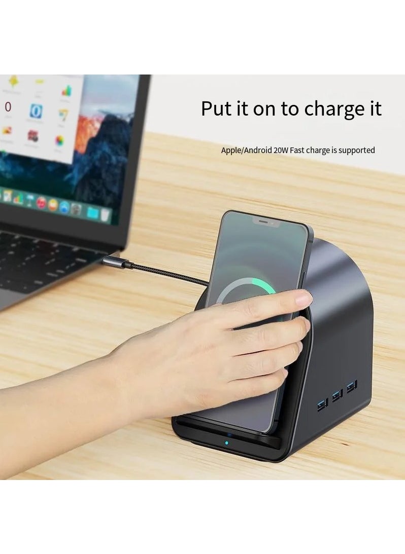 11 in 1 USB C Hub Type C 3.0 To 4k HD Adapter with RJ45 SD/TF Card Reader PD Fast Charge with Wireless Charging 15W USB Adapter