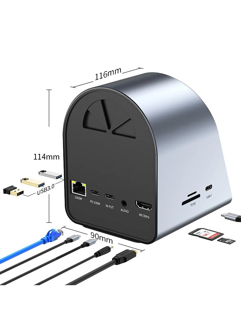 11 in 1 USB C Hub Type C 3.0 To 4k HD Adapter with RJ45 SD/TF Card Reader PD Fast Charge with Wireless Charging 15W USB Adapter