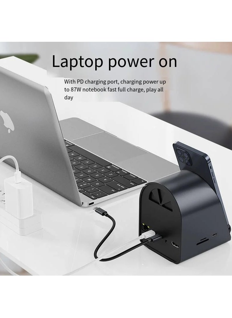 11 in 1 USB C Hub Type C 3.0 To 4k HD Adapter with RJ45 SD/TF Card Reader PD Fast Charge with Wireless Charging 15W USB Adapter