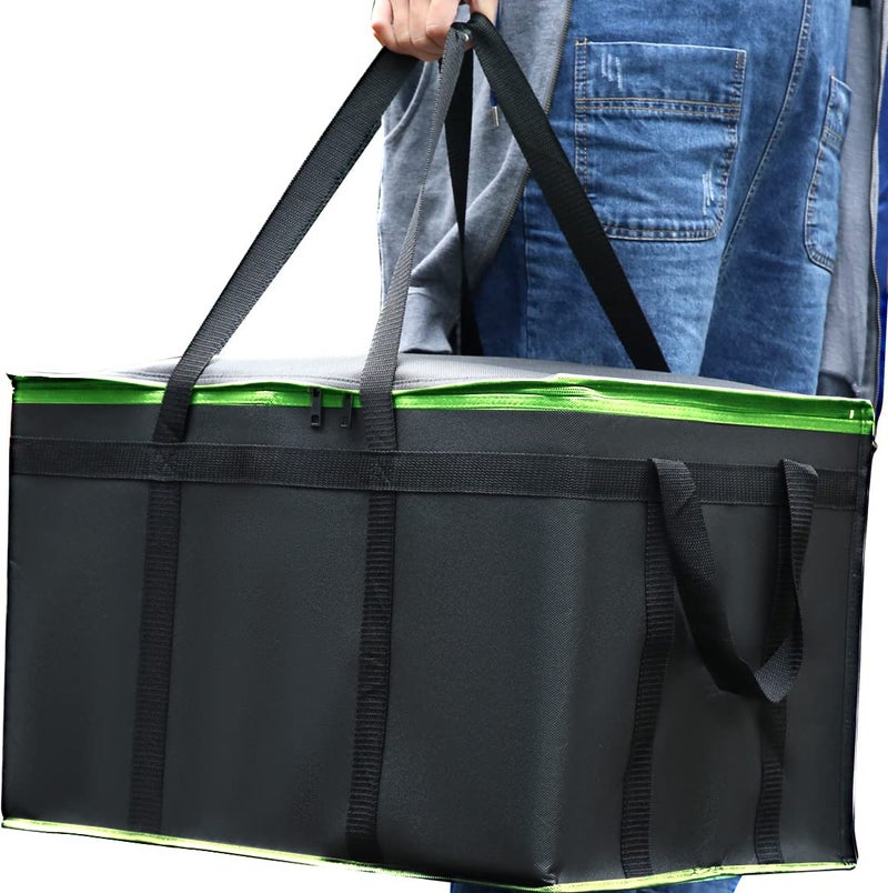 musbus 2 Pack XXXL-Large Insulated grocery Shopping Bags  green  Reusable Bag Thermal Zipper collapsible Tote cooler Food Transport hot and cold for instacart camping Recycled Material delivery groceries 