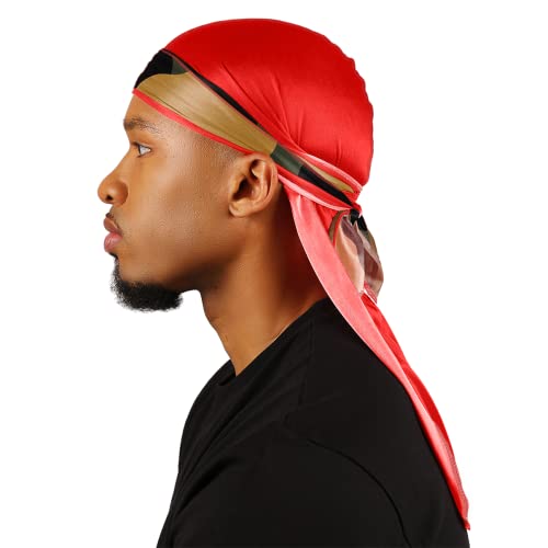Superstitch Supersilky Ultra Silky Durag x Wavebuilder | 30+ Styles Premium Designer Durags for Men | 360 Waves | Red and Camo (Rapid Fire) - Image 1