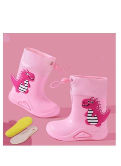 Loquat Children's Rain Shoes Cartoon Children's Rain Gear Outdoor Waterproof Non-slip Dinosaur Elastic Mouth Pink 