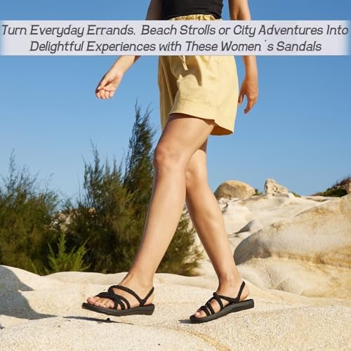 MEGNYA Comfortable Summer Hiking Shoes for Ladies, Arch Support Rubber Sole Slide Sandals for Walking, Lightweigh Warerproof Beach Sandals for Pool Water Travel Black Size 8 - Image 5