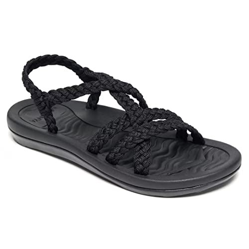 MEGNYA Comfortable Summer Hiking Shoes for Ladies, Arch Support Rubber Sole Slide Sandals for Walking, Lightweigh Warerproof Beach Sandals for Pool Water Travel Black Size 8 - Image 1