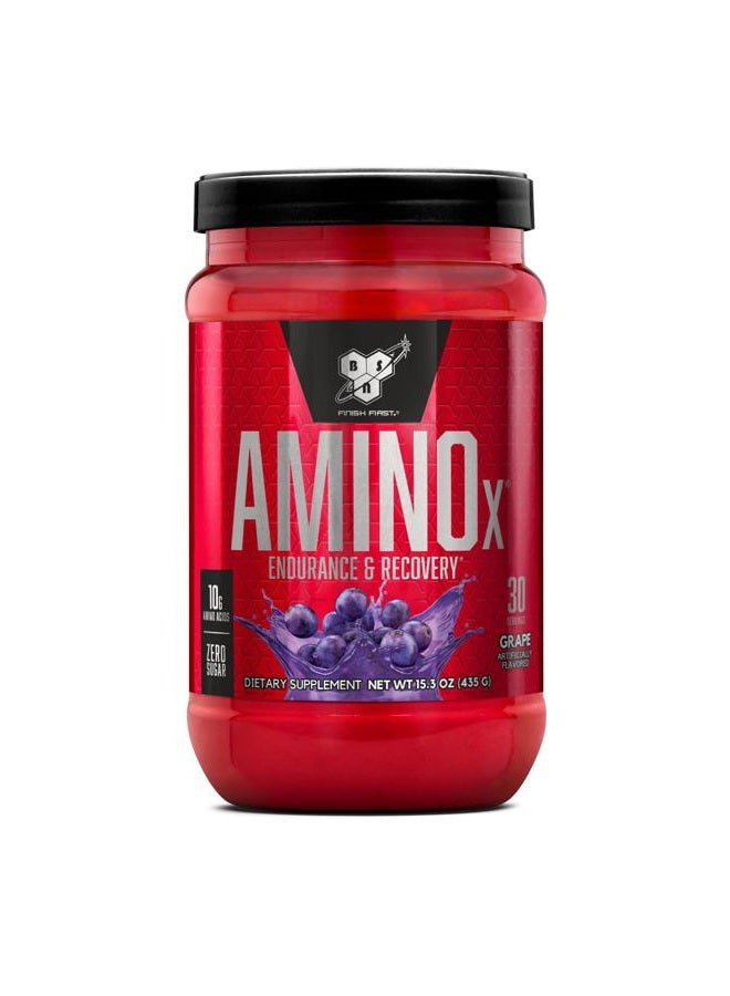 BSN مسحوق استعادة العضلات والتحمل أمينو X مع BCAAs، دعم أثناء التمرين، 10 جرام من الأحماض الأمينية، مناسب للكيتو، خالي من الكافيين، نكهة: عنب، 30 حصة (قد يختلف التعبئة) - Image 1