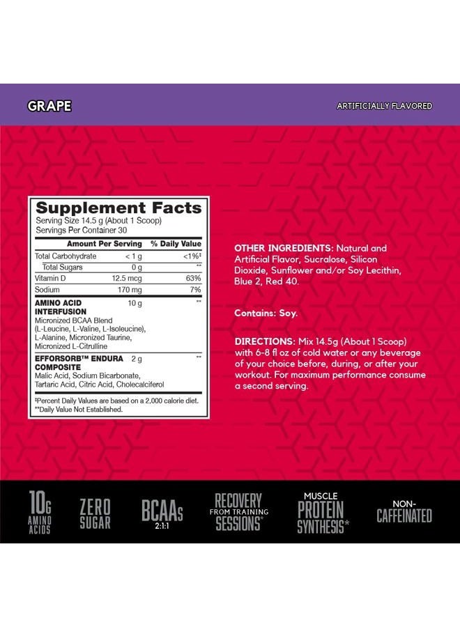 BSN مسحوق استعادة العضلات والتحمل أمينو X مع BCAAs، دعم أثناء التمرين، 10 جرام من الأحماض الأمينية، مناسب للكيتو، خالي من الكافيين، نكهة: عنب، 30 حصة (قد يختلف التعبئة) - Image 2