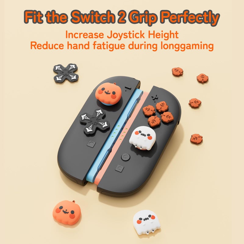 GeekShare D-Pad Button Caps Silicone Thumb Grips Set, ABXY Key Buttons Sticker Spooky Joystick Cover Caps Compatible with Switch 2, Pumpkins and Ghosts - Image 3