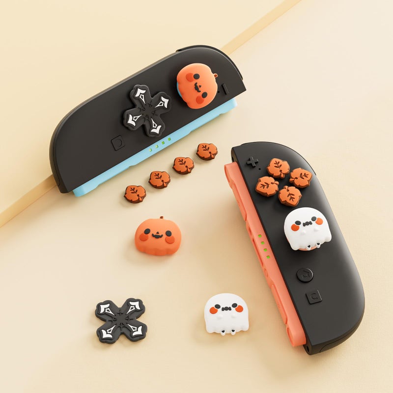 GeekShare D-Pad Button Caps Silicone Thumb Grips Set, ABXY Key Buttons Sticker Spooky Joystick Cover Caps Compatible with Switch 2, Pumpkins and Ghosts - Image 4