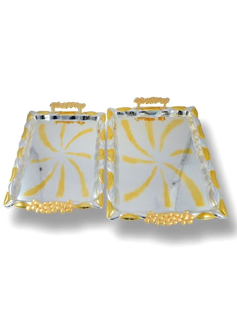 Homemaker 2-Piece Rectangular Luxury Serving Tray – Large (49x35cm) & Medium (42x30cm) – Steel – Silver & Gold – Premium Quality – Elegant Look & Finish – Ideal for Serving Food & Beverages – Hand Washable